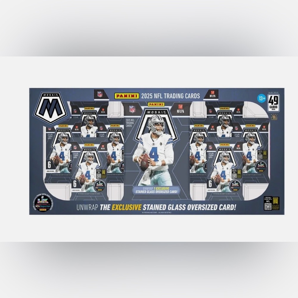 2025 Panini Mosaic NFL Football 49 Trading Cards Blaster Exclusive Box Auth Seal